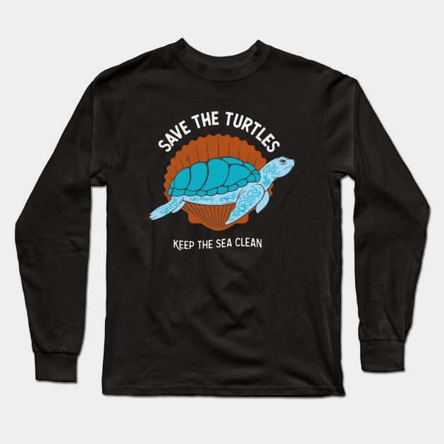 Save The Turtles Sea Turtle Ecology Long Sleeve T-Shirt by Foxxy Merch